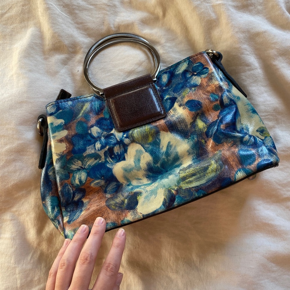BRAND NEW Patricia Nash Blue Floral Watercolor Leather Handbag with Metal Handle